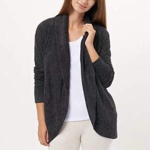Barefoot Dreams CozyChic Lite Circle Cardigan Carbon Heathered Black